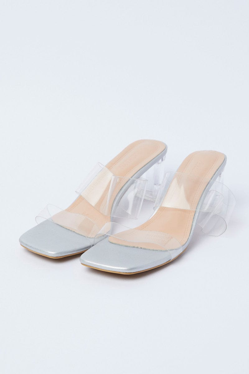 Silver Barely There Square Toe Mules for Ally Fashion