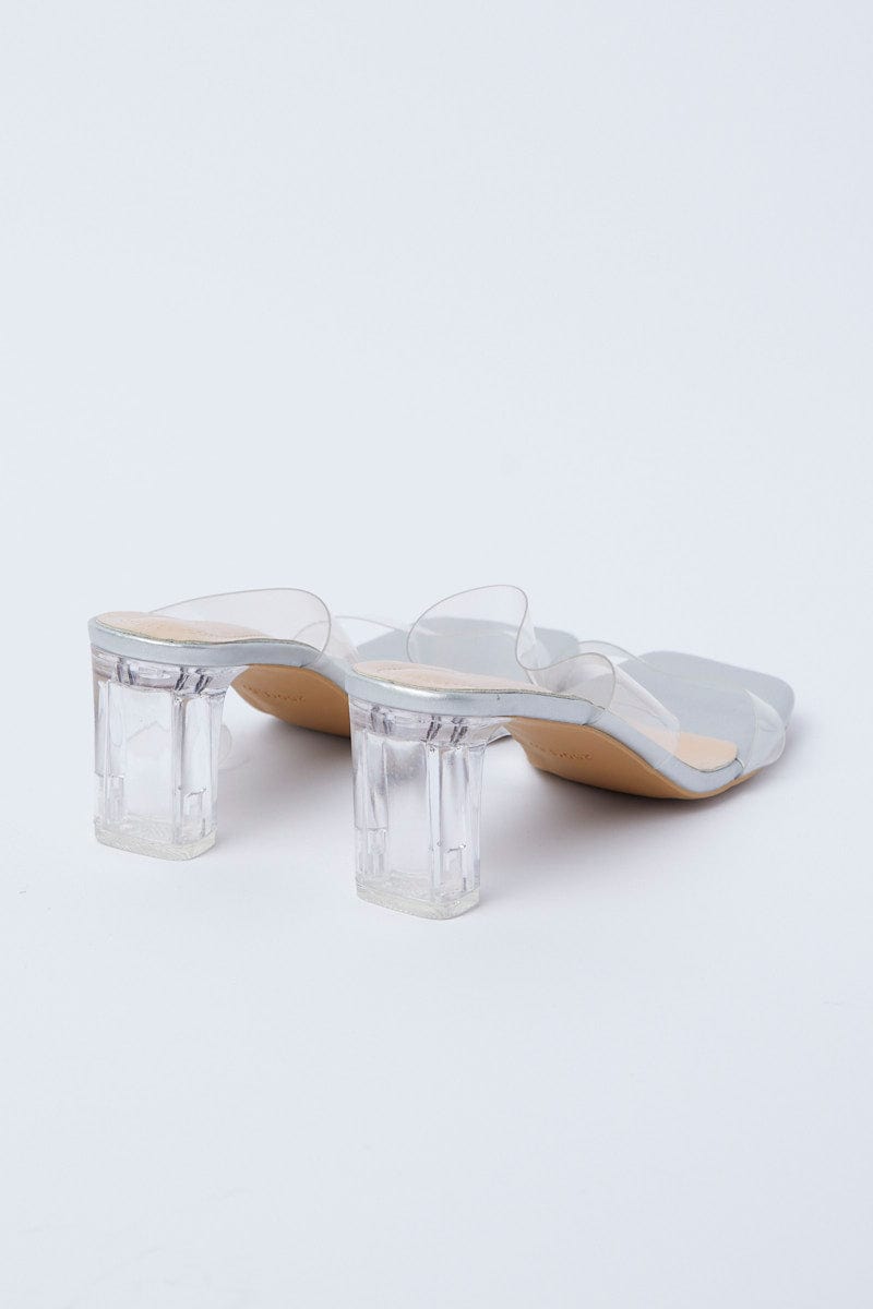 Silver Barely There Square Toe Mules for Ally Fashion