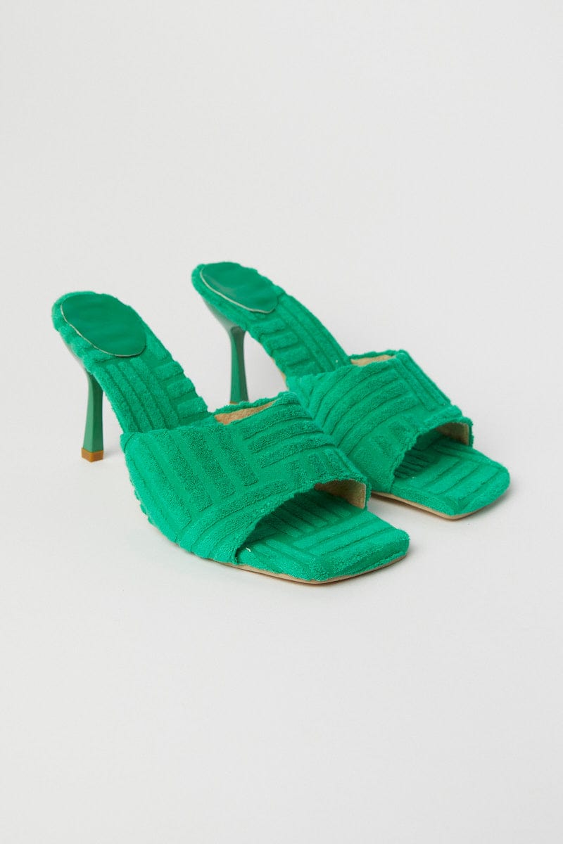 Green Toweling Detail Mules for Ally Fashion