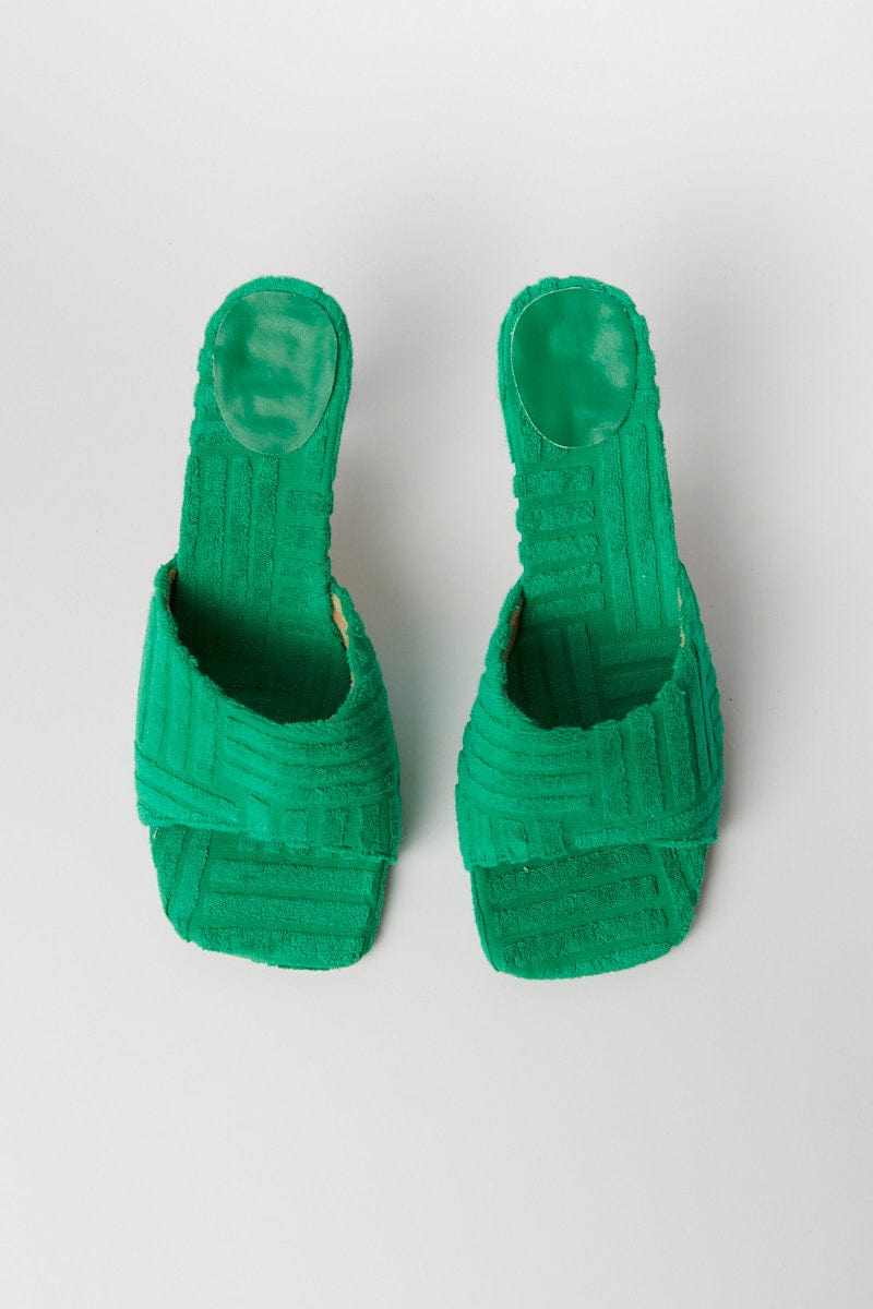 Green Toweling Detail Mules for Ally Fashion