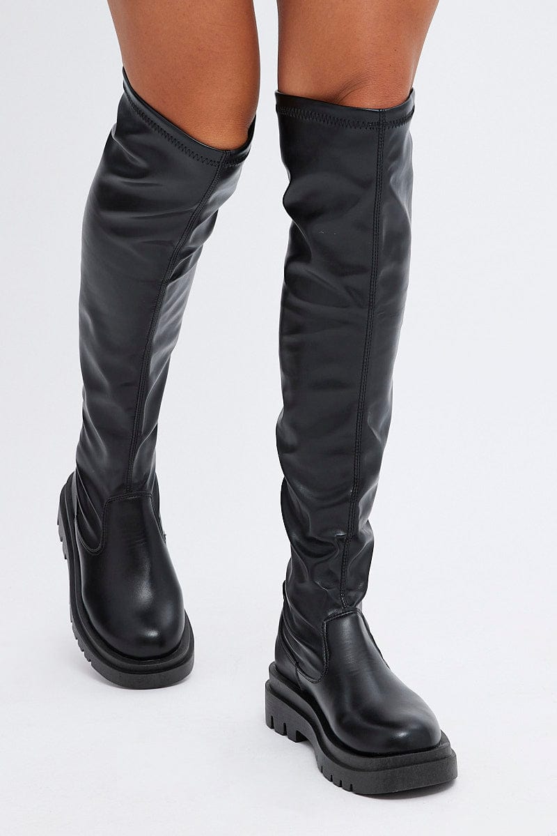 Black Chunky Over Knee Boots | Ally Fashion