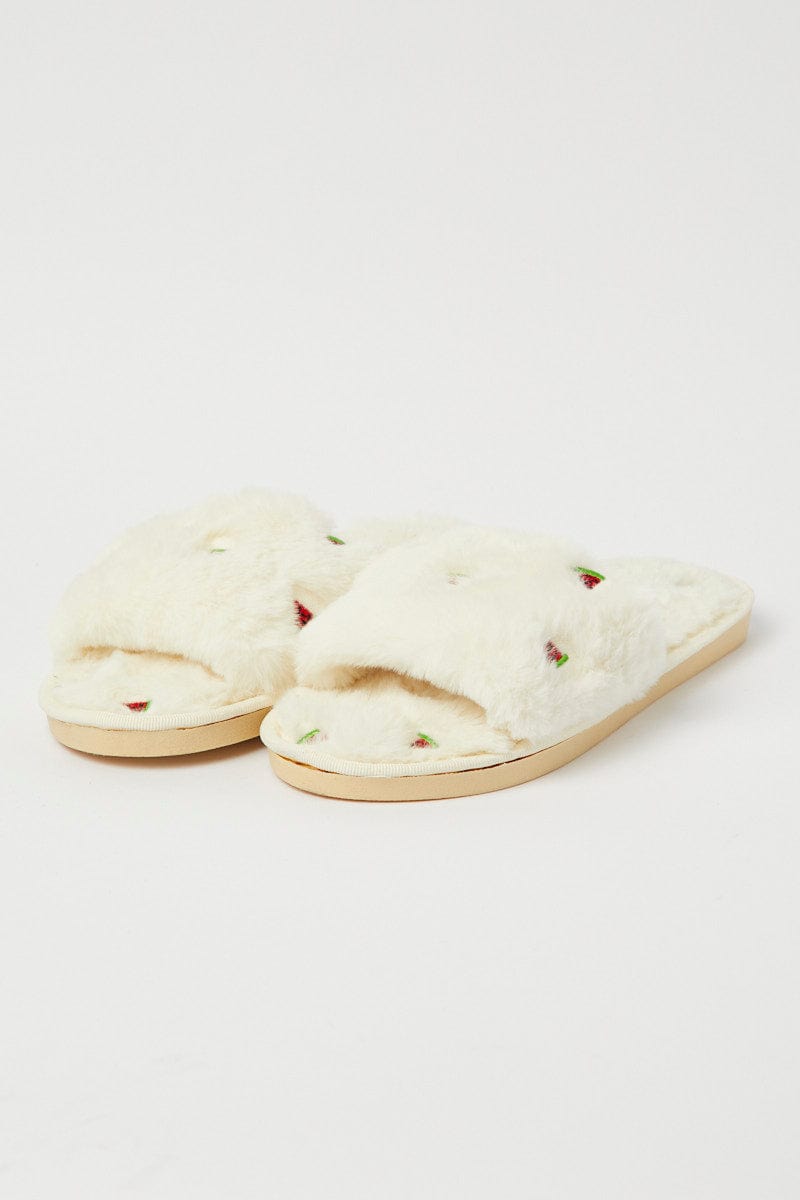 White Faux Fur Slippers for Ally Fashion