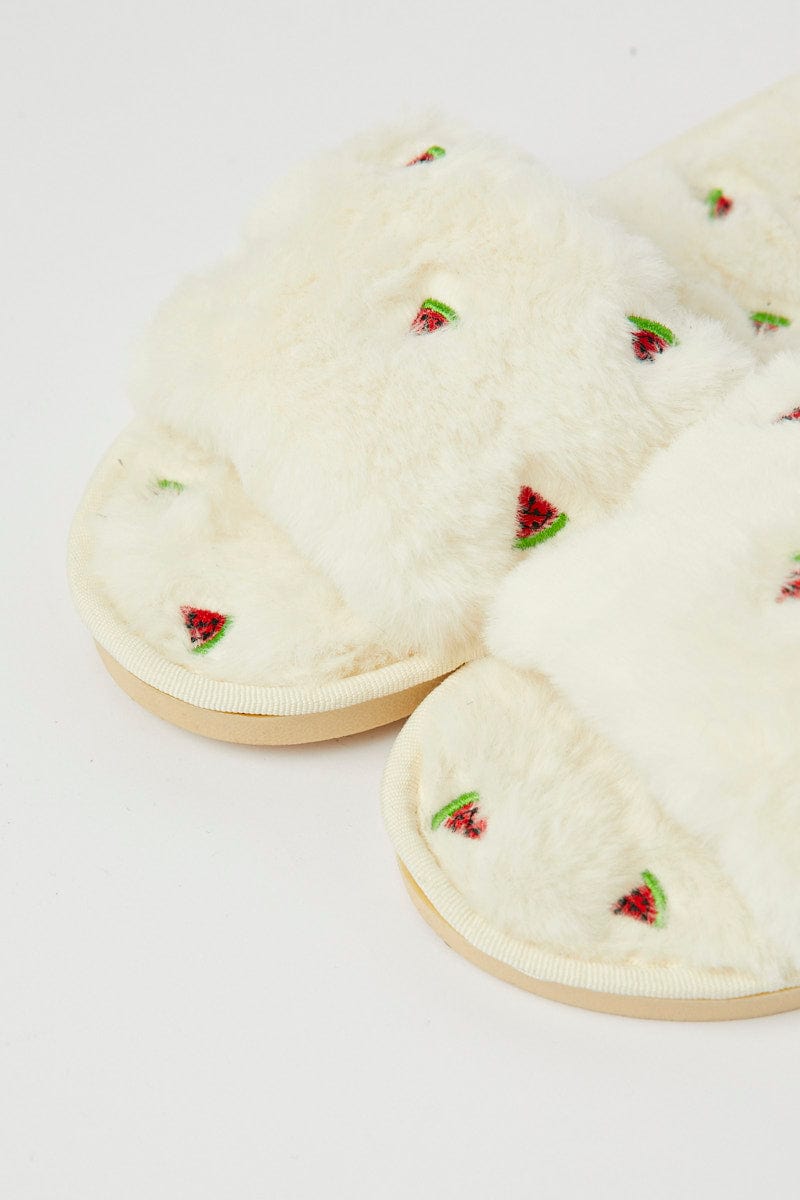 White Faux Fur Slippers for Ally Fashion