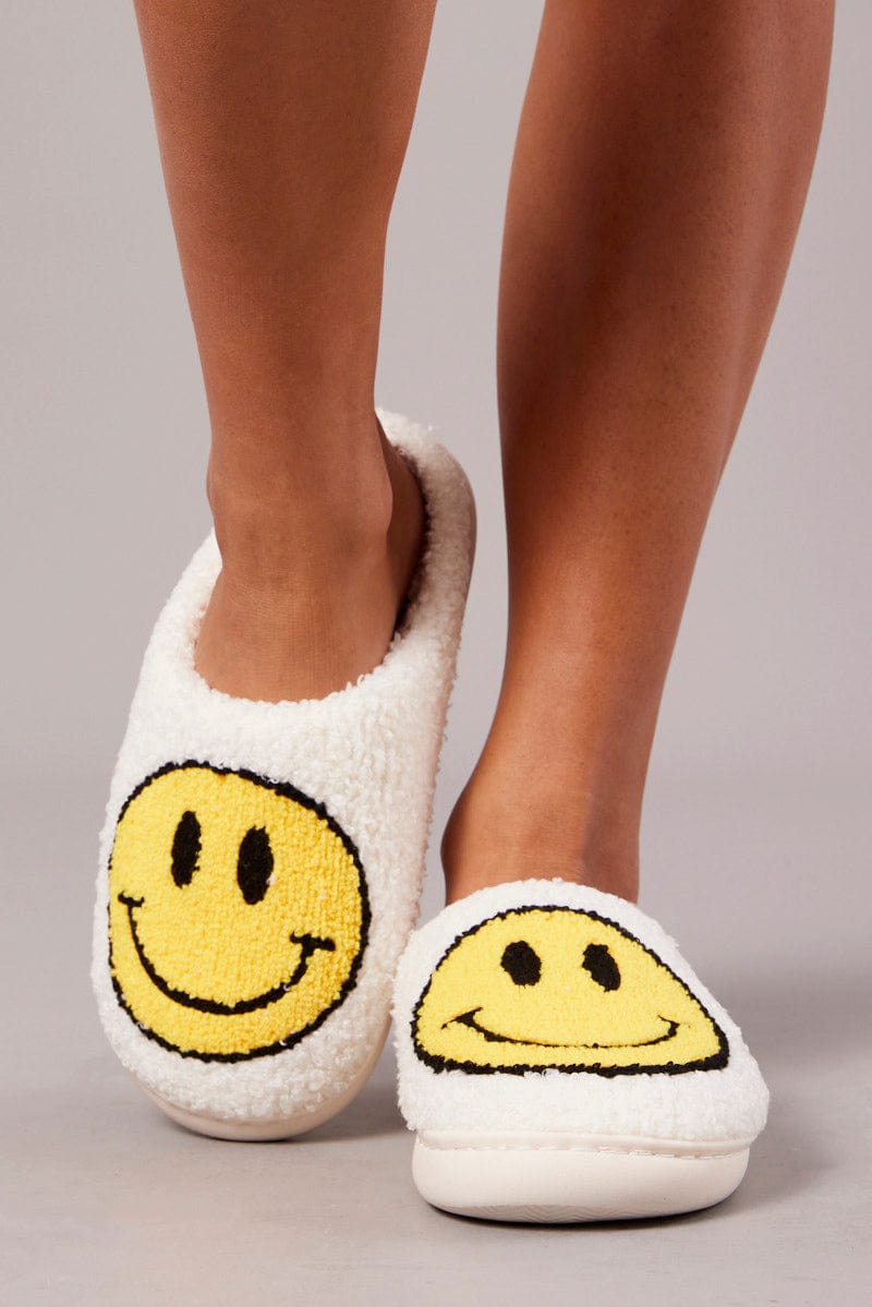 Yellow Smiley Face Mule Slippers for Ally Fashion