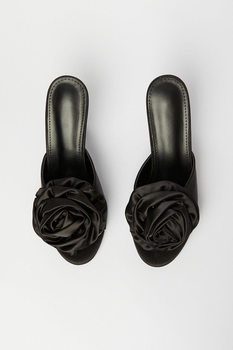 Black Rosette Heeled Mules for Ally Fashion