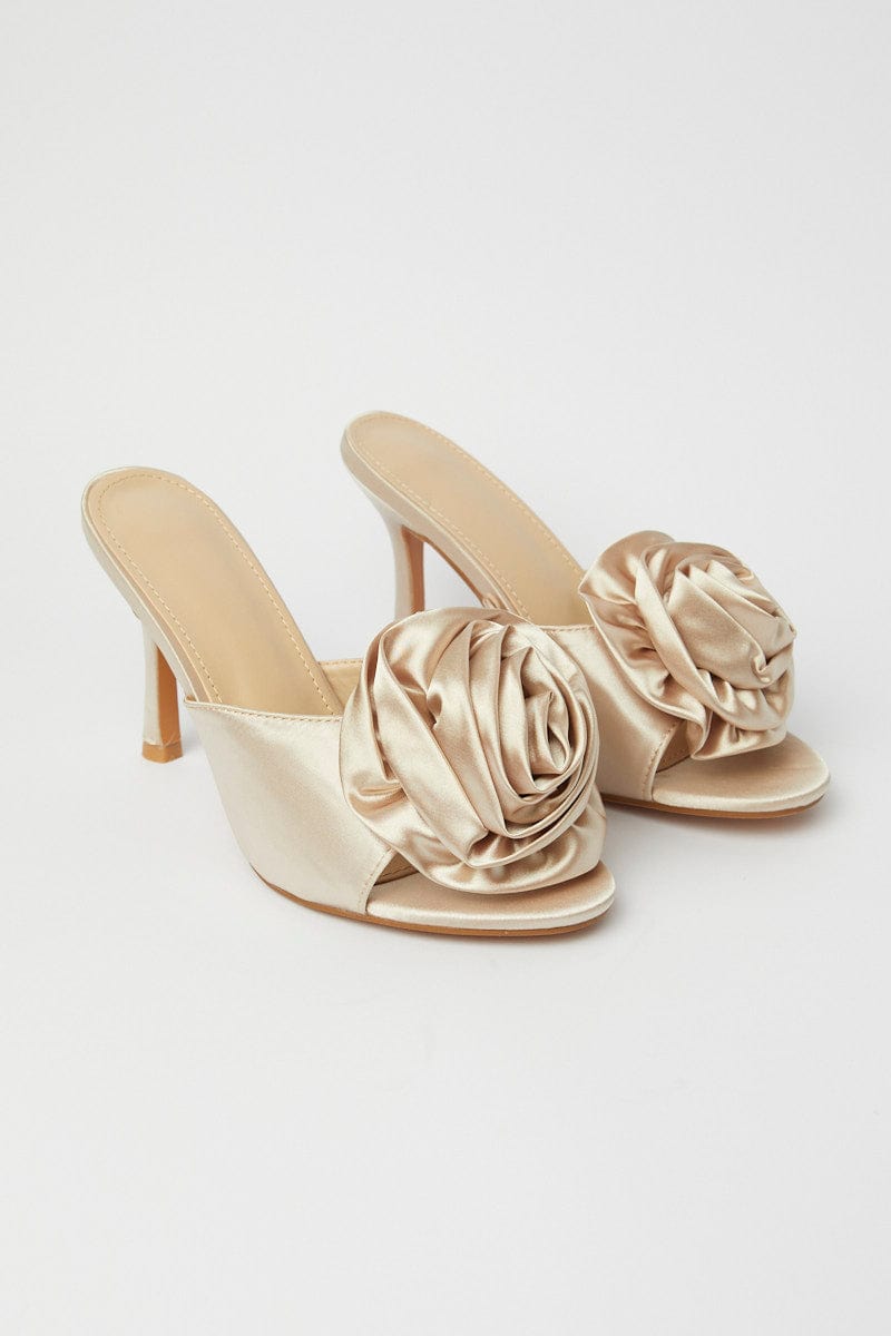 Nude Rosette Heeled Mules for Ally Fashion