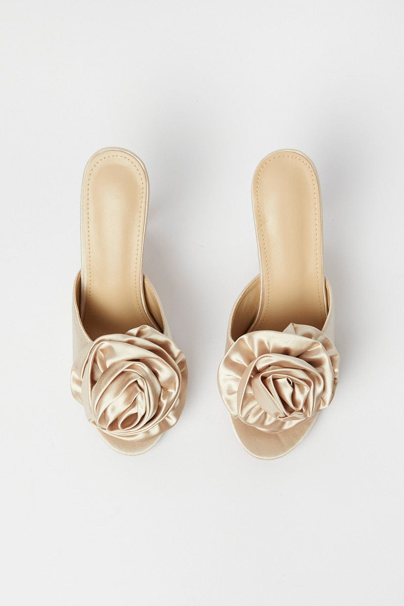 Nude Rosette Heeled Mules for Ally Fashion