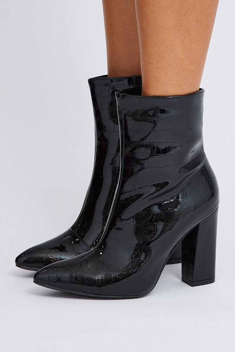 Black Ankle Boots in Croc for Ally Fashion