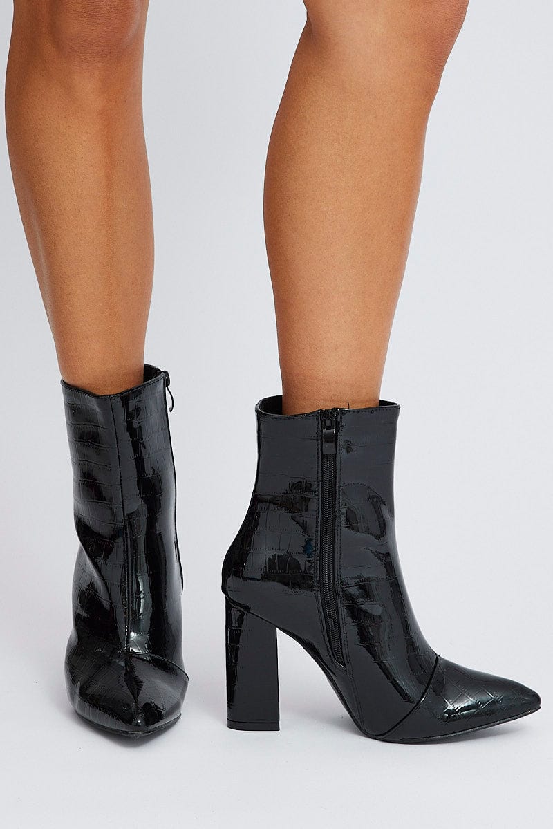 Black Ankle Boots in Croc for Ally Fashion