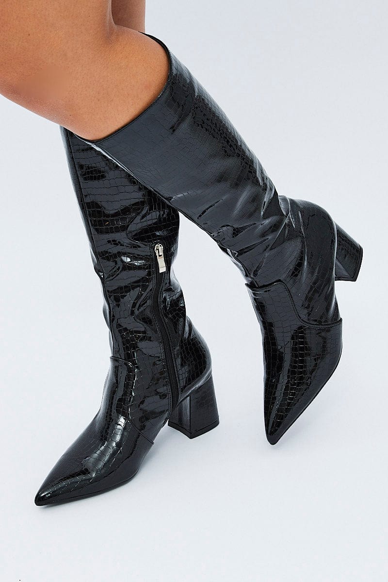 Faux croc knee online high boots