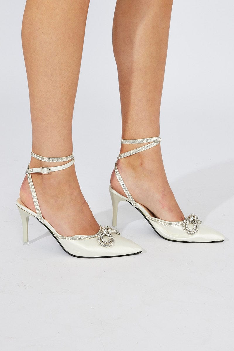 White Glimmer Strappy Heeled Sandals for Ally Fashion