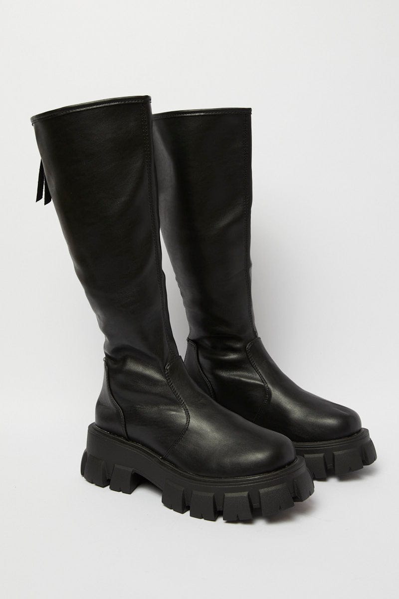 Black Chunky Knee High Boots for Ally Fashion