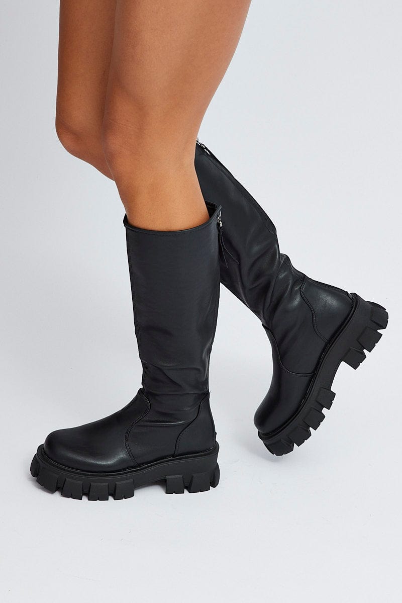 Black Chunky Knee High Boots for Ally Fashion