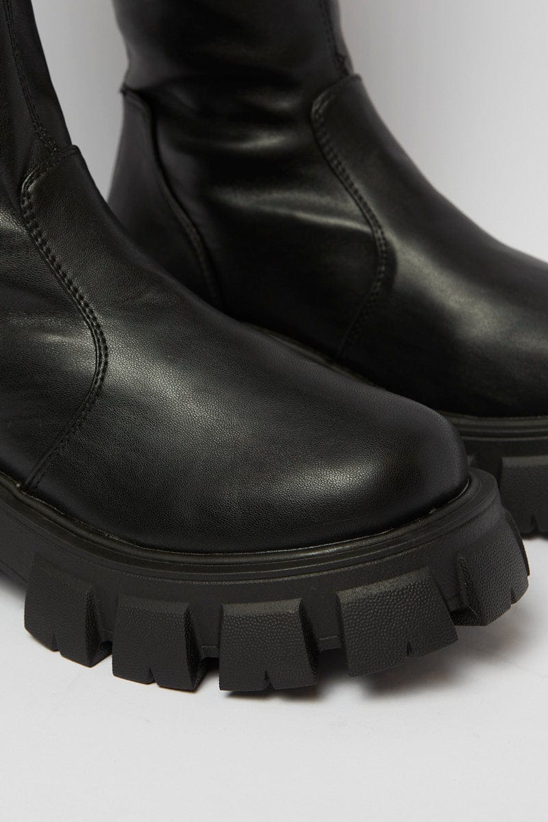 Black Chunky Knee High Boots for Ally Fashion