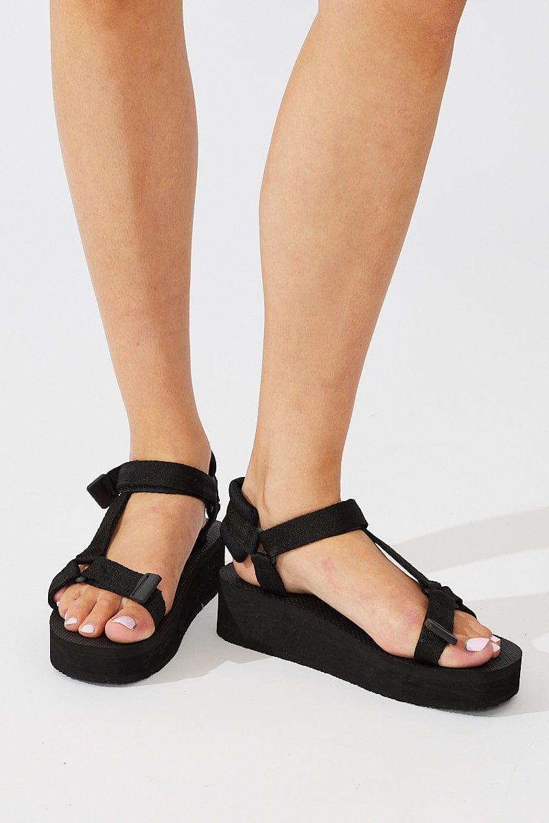 Black Wedge Slide Sandals for Ally Fashion