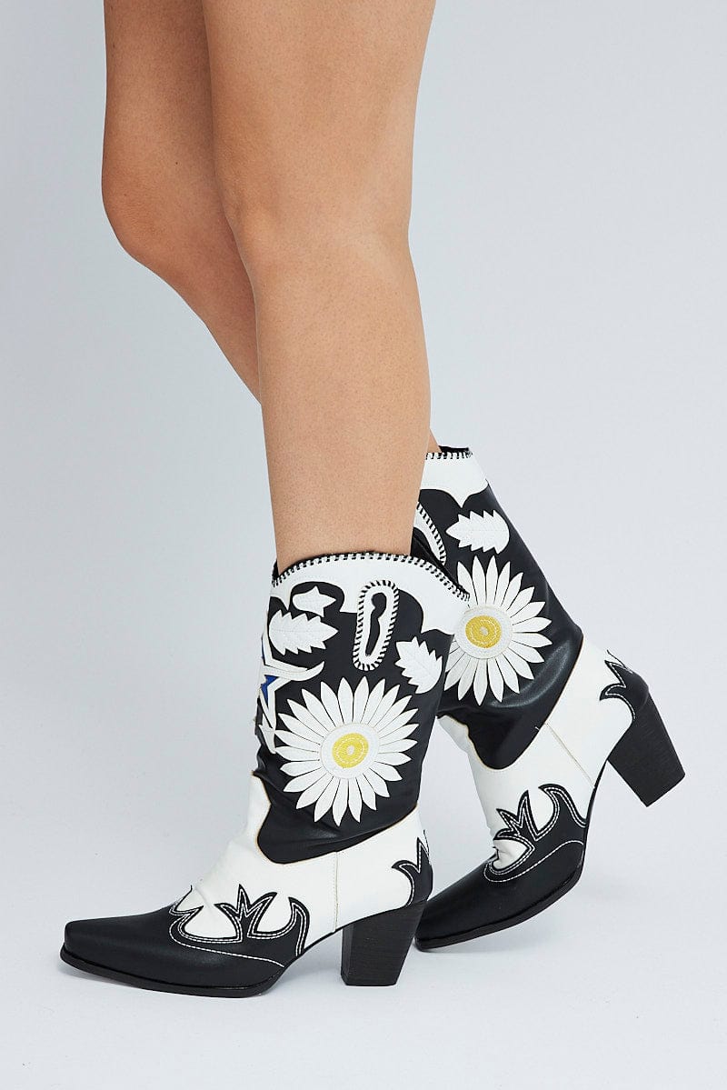 Multi Daisy Western Cowboy Boots for Ally Fashion