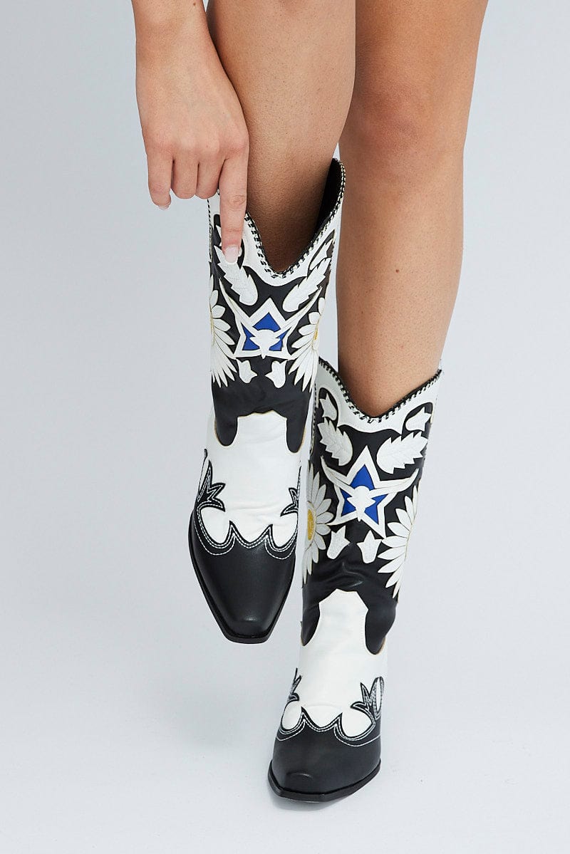 Multi Daisy Western Cowboy Boots for Ally Fashion