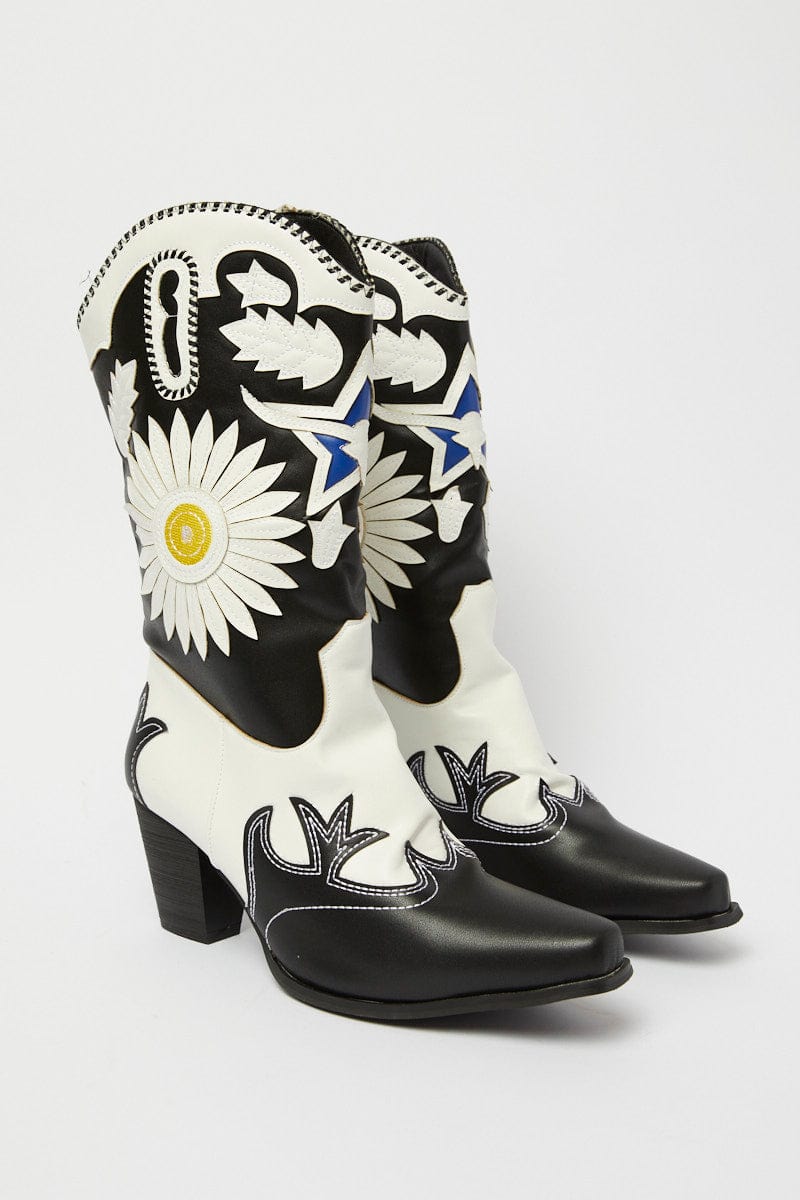 Multi Daisy Western Cowboy Boots for Ally Fashion