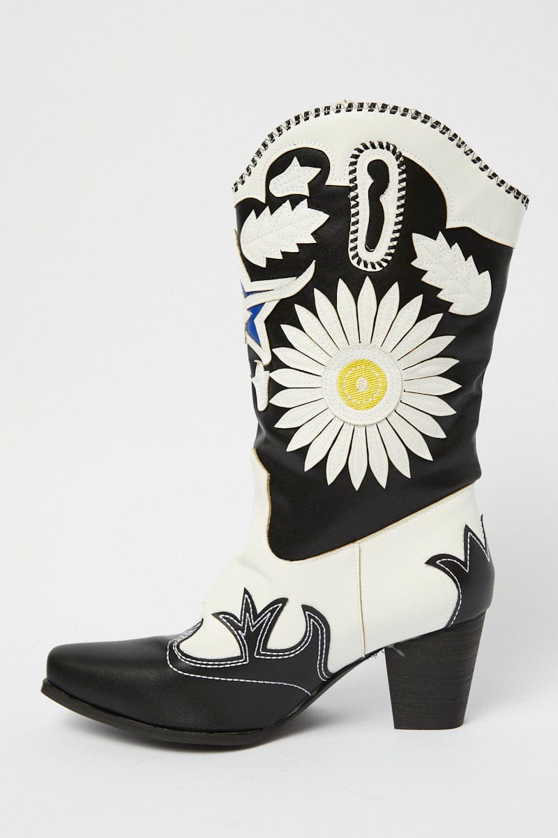 Multi Daisy Western Cowboy Boots for Ally Fashion