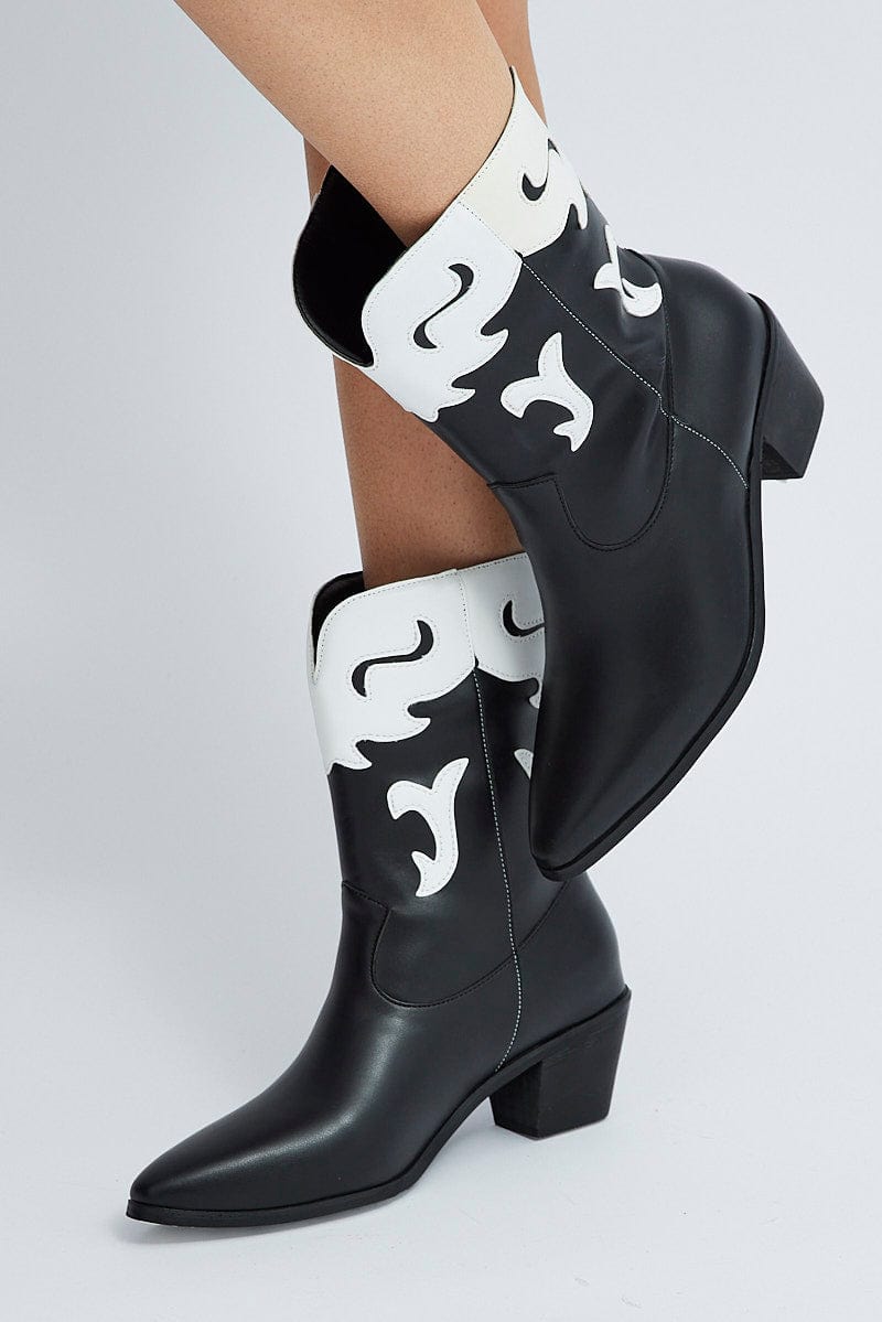 Black Western Cowboy Boots Ally Fashion