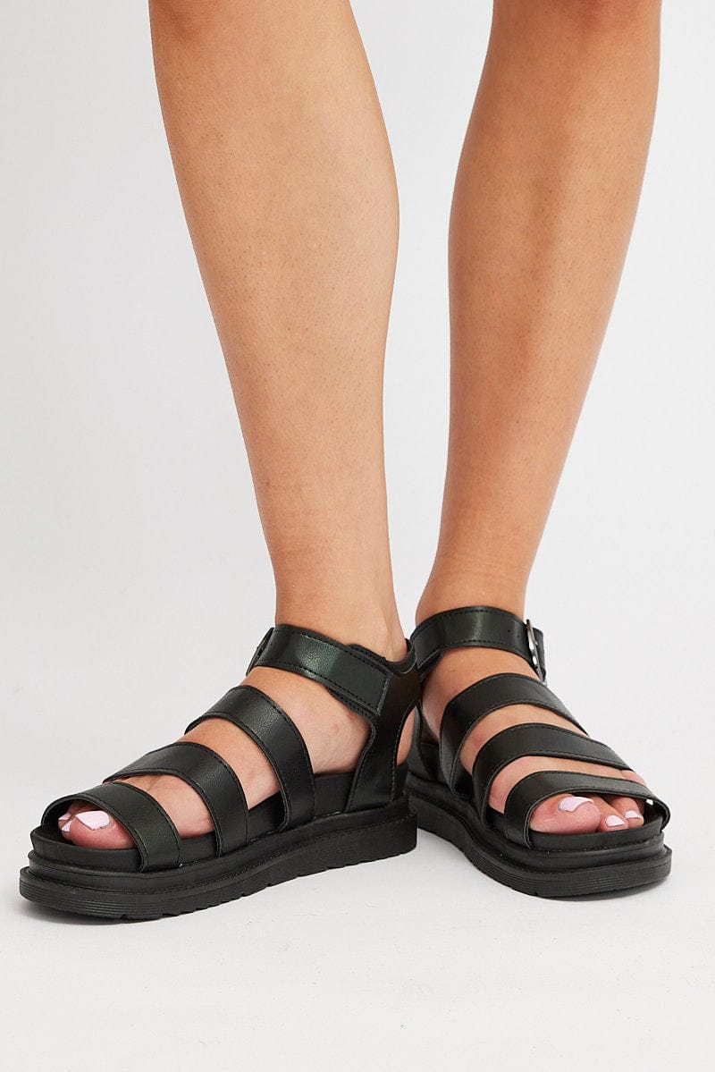 Black Strap Flat Sandals for Ally Fashion