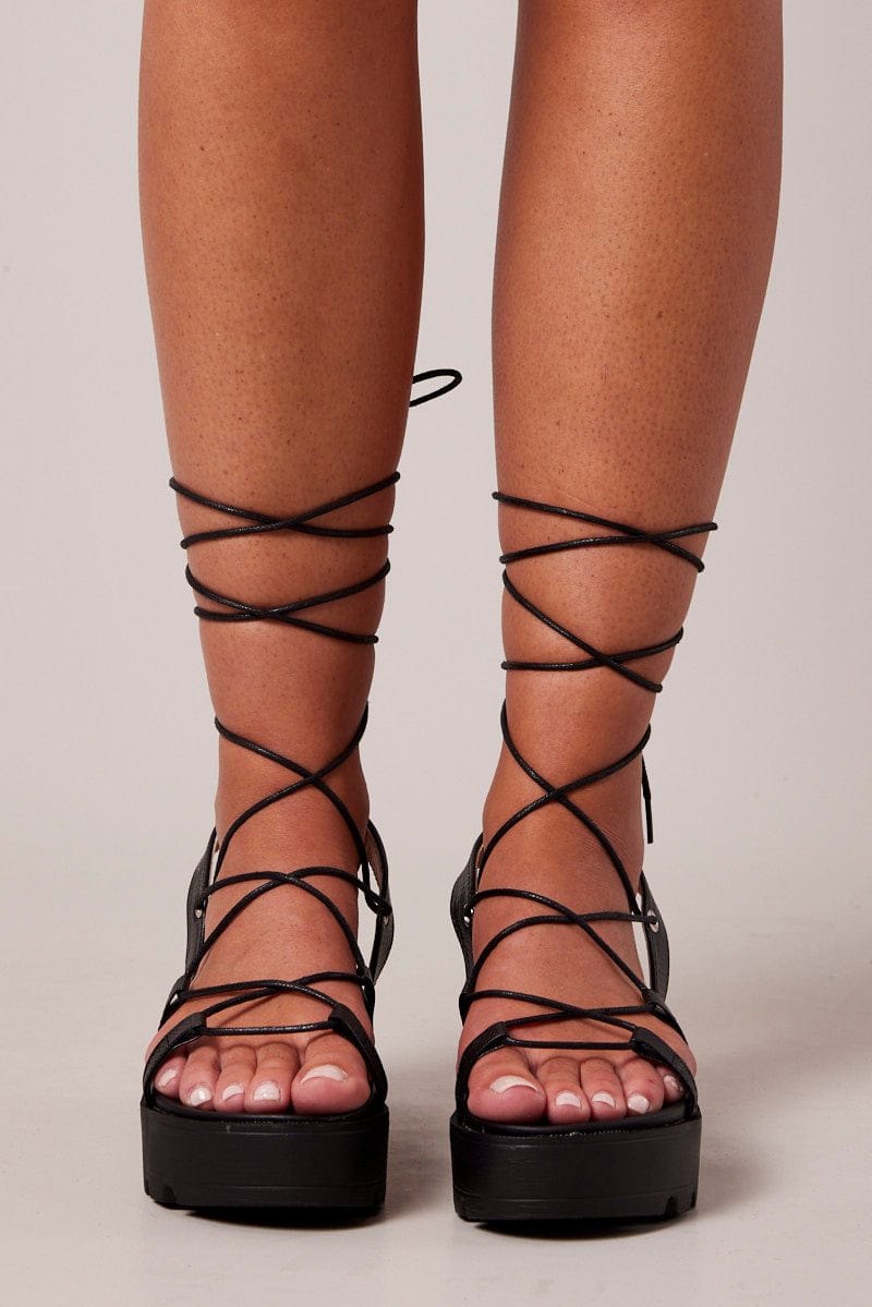 Black Chunky Sole Strappy Sandals for Ally Fashion