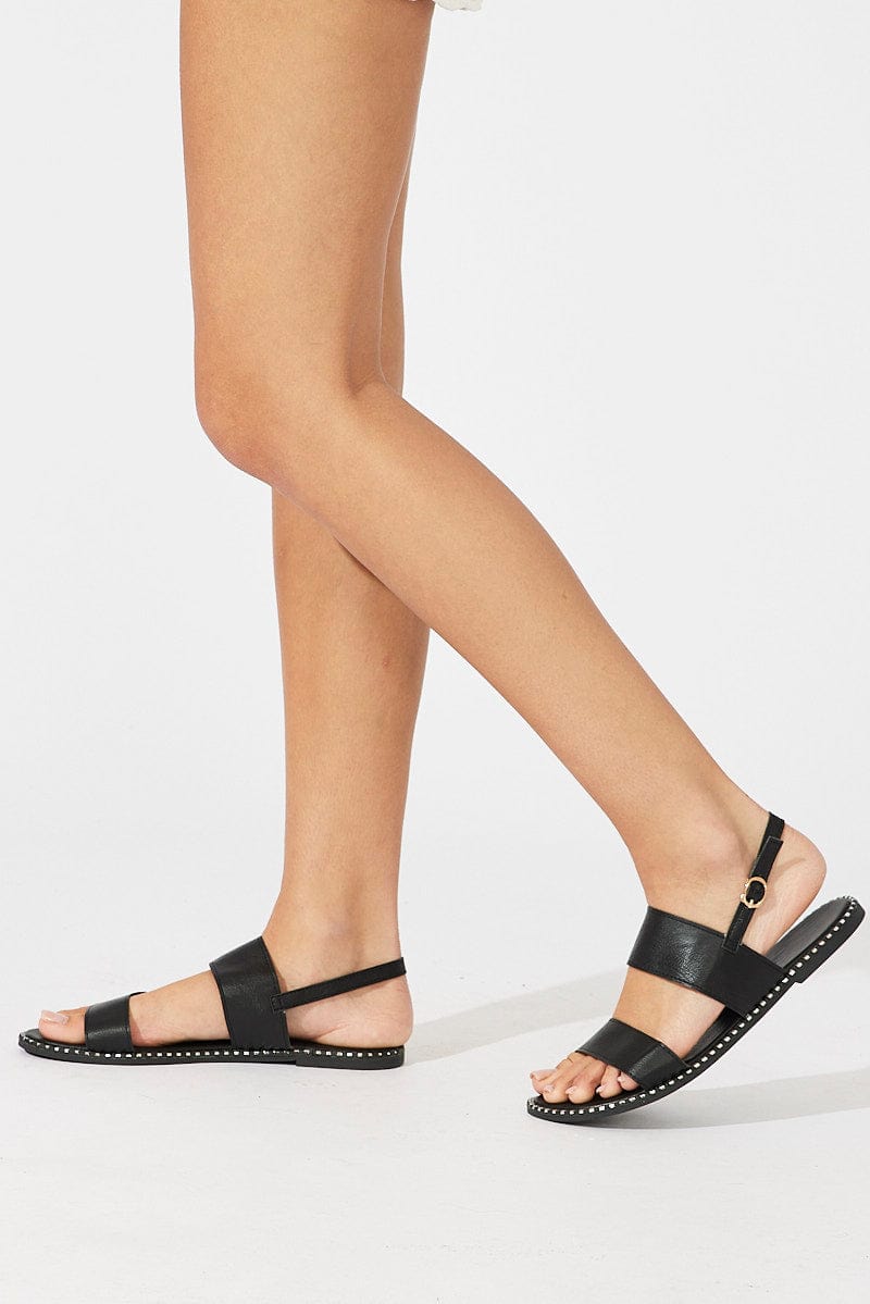 Black Strap Flat Sandals for Ally Fashion