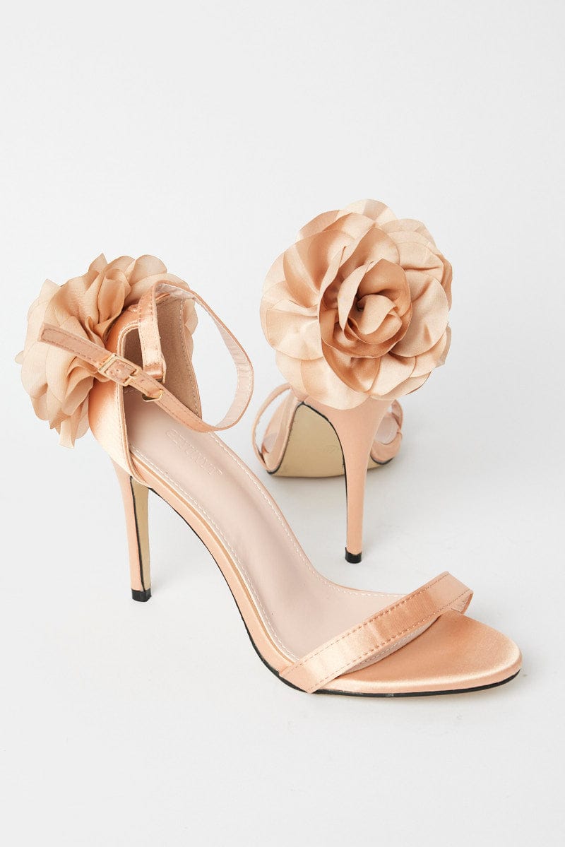 Beige Corsage Heeled Mule Sandals for Ally Fashion