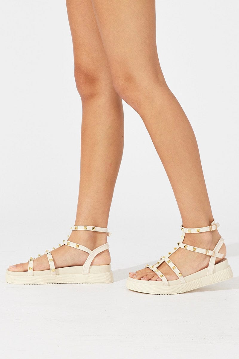 White Studded Flat Sandals for Ally Fashion