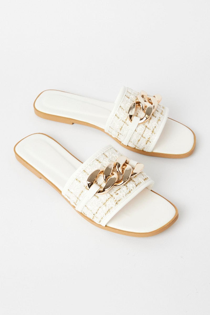 White Chain Decor Flat Sandals for Ally Fashion