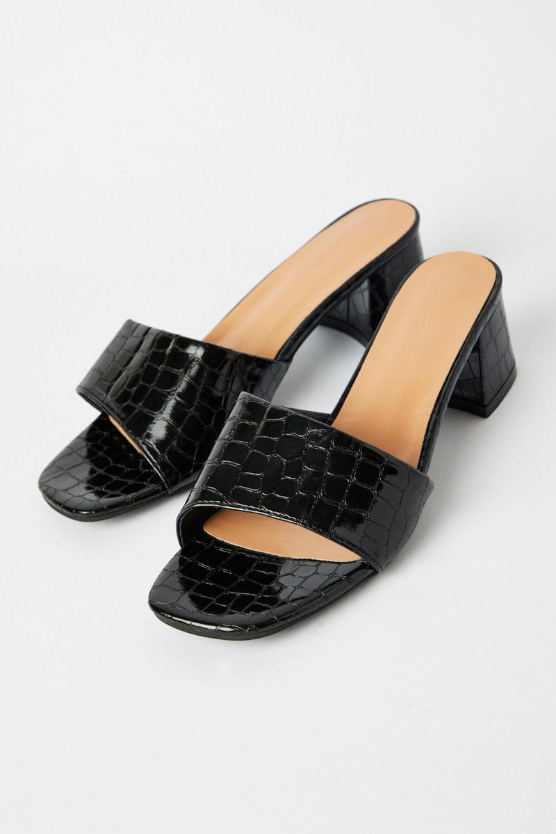 Black Chunky Heeled Mule Sandals for Ally Fashion