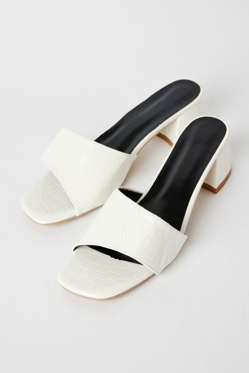 White Chunky Heeled Mule Sandals for Ally Fashion