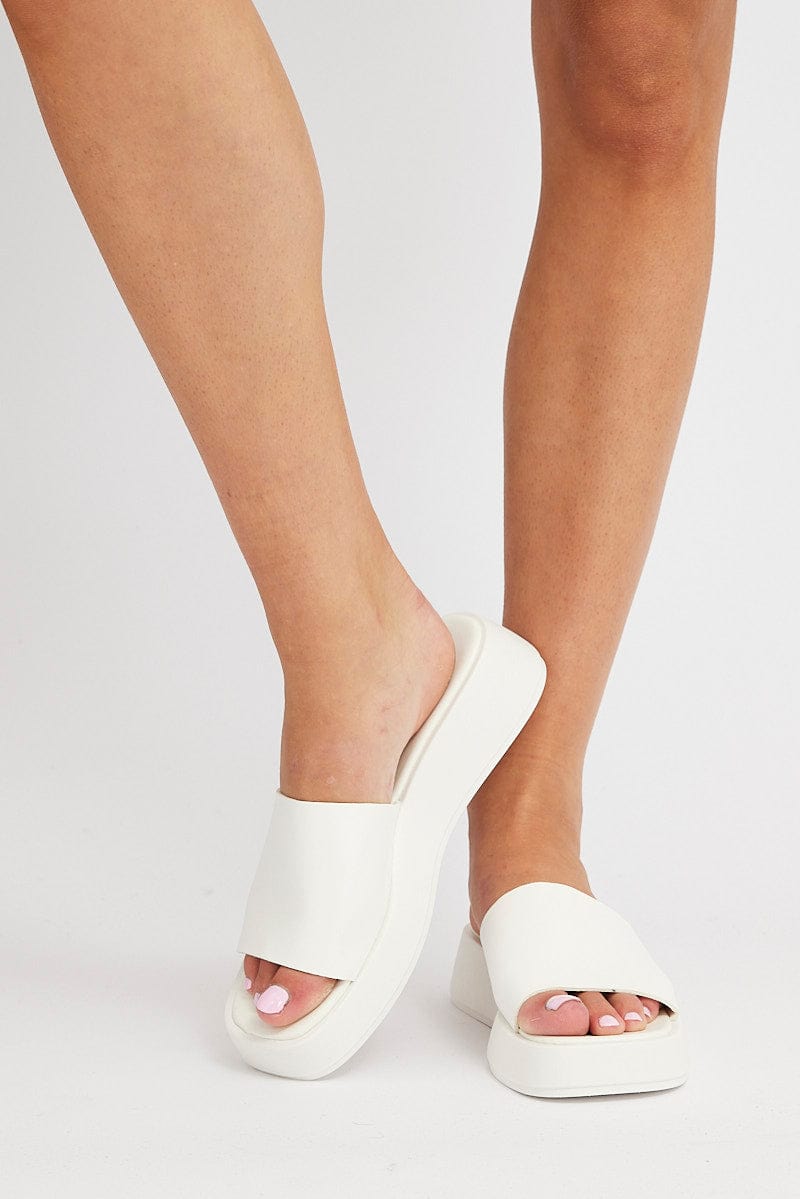 White Wedge Slide Sandals for Ally Fashion