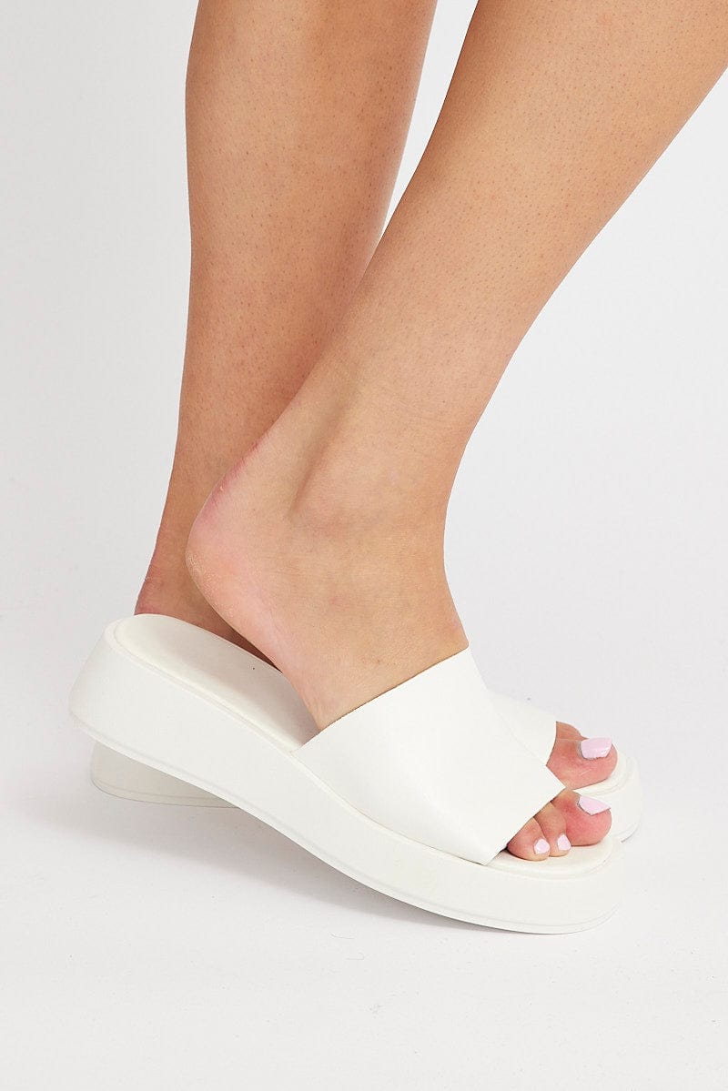 White Wedge Slide Sandals for Ally Fashion