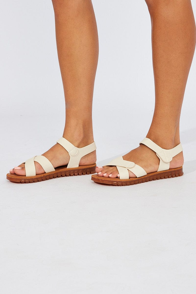 White Cross Strap Flat Sandals for Ally Fashion