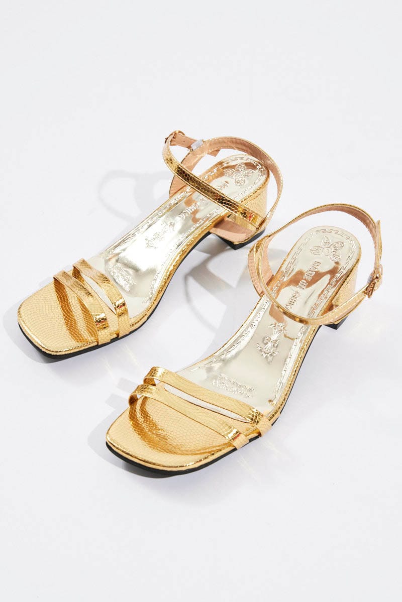Gold Mid Heeled Sandals for Ally Fashion