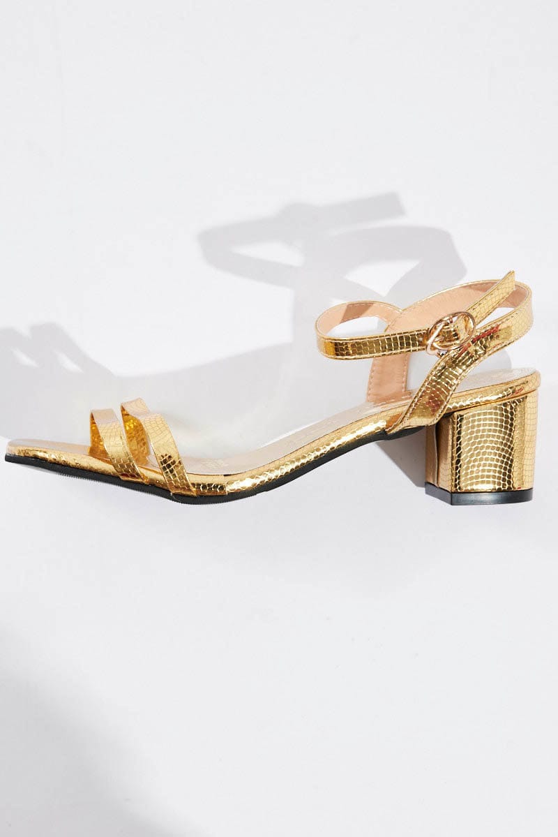 Gold Mid Heeled Sandals for Ally Fashion