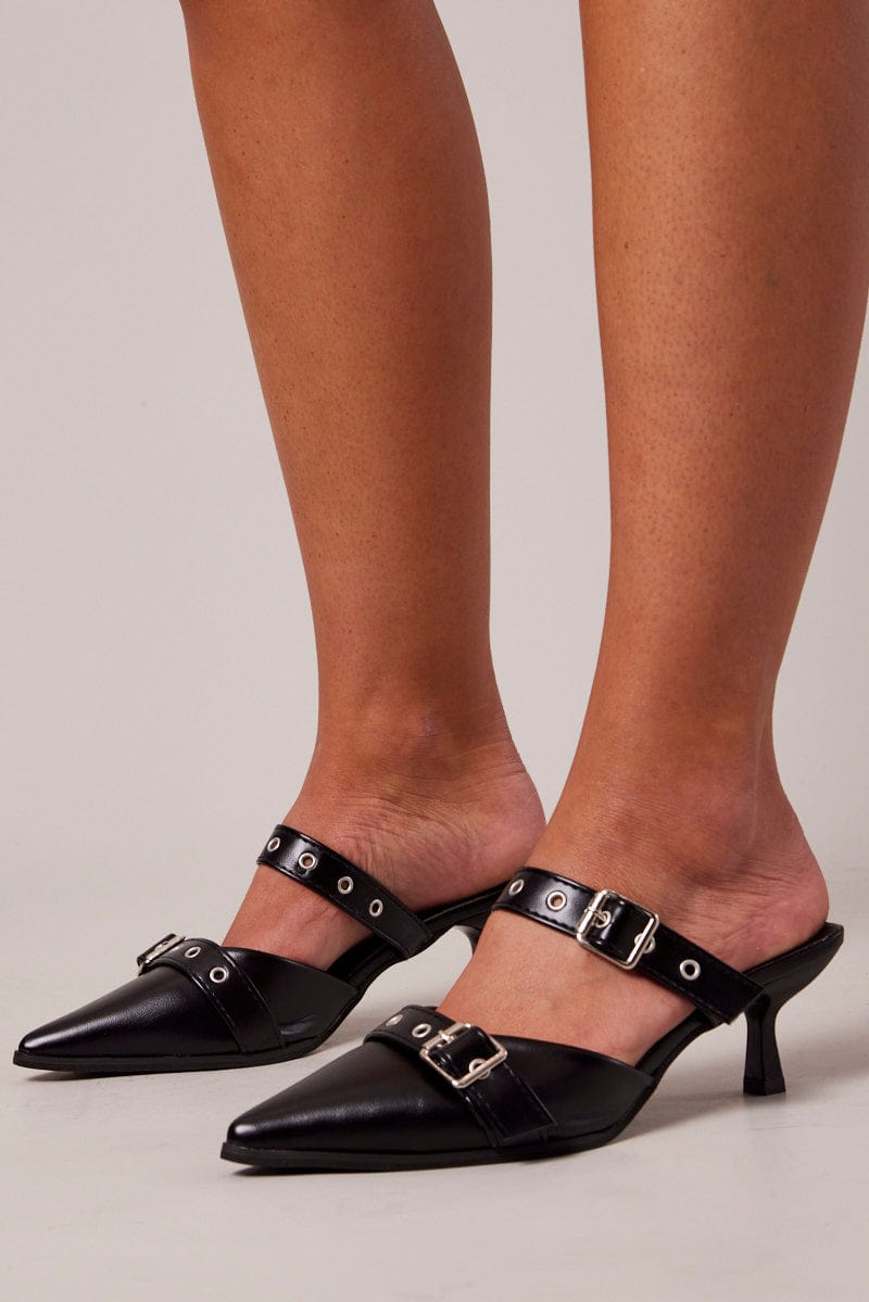 Black Buckle Heeled Shoes for Ally Fashion
