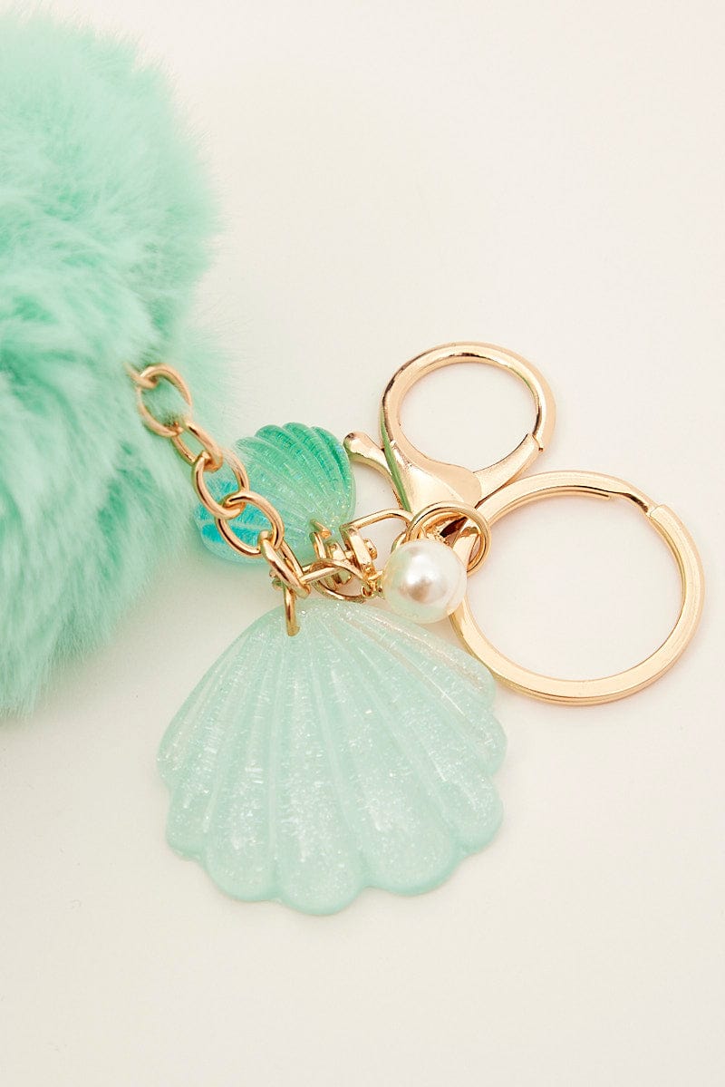 Blue Shell And Pearl Charm Pom Pom Keyring for Ally Fashion