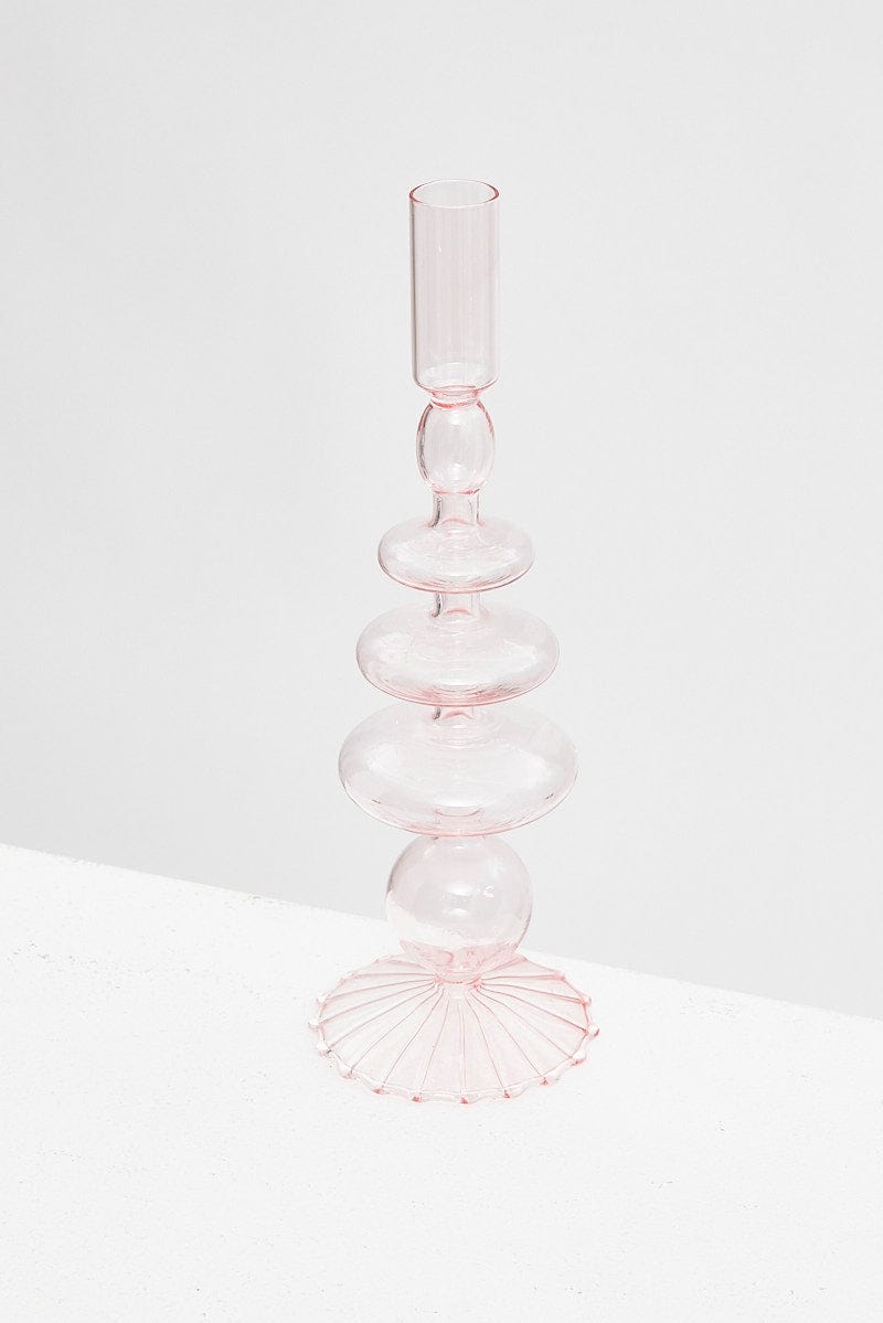 Pink Taper Glass Candle Holder And Vase for Ally Fashion