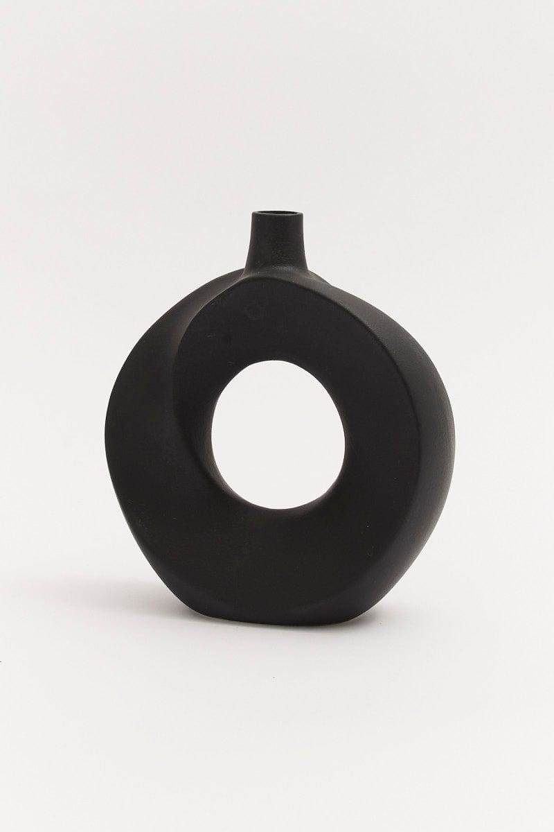 Black Stoneware Round Sculpture Vase for Ally Fashion