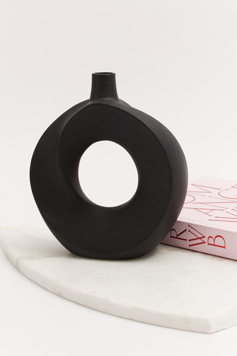 Black Stoneware Round Sculpture Vase for Ally Fashion