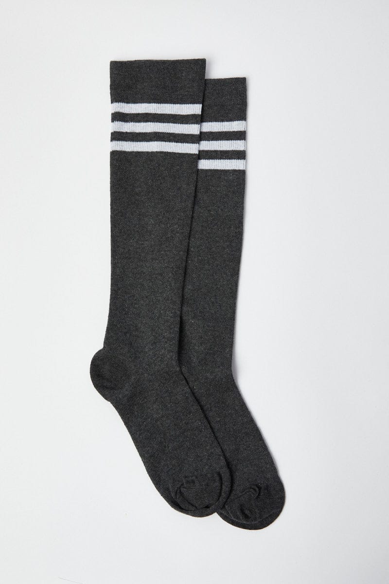 Grey Stripe Knee High Socks for Ally Fashion