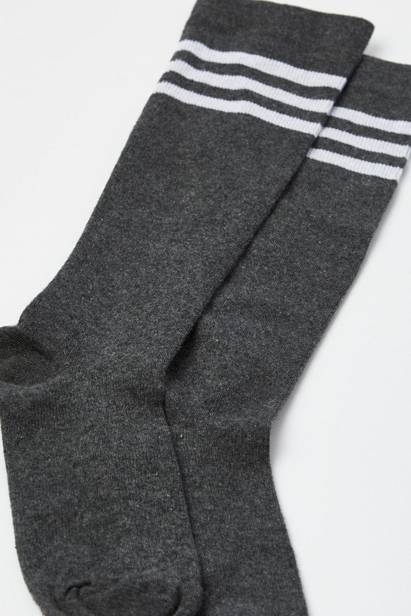 Grey Stripe Knee High Socks for Ally Fashion