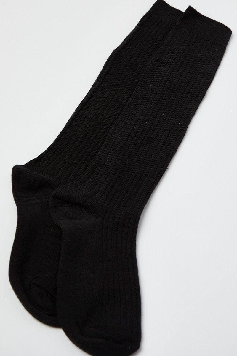 Black Rib Knee High Socks for Ally Fashion