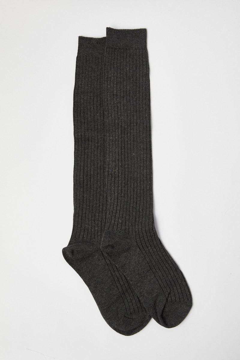 Grey Rib Knee High Socks for Ally Fashion