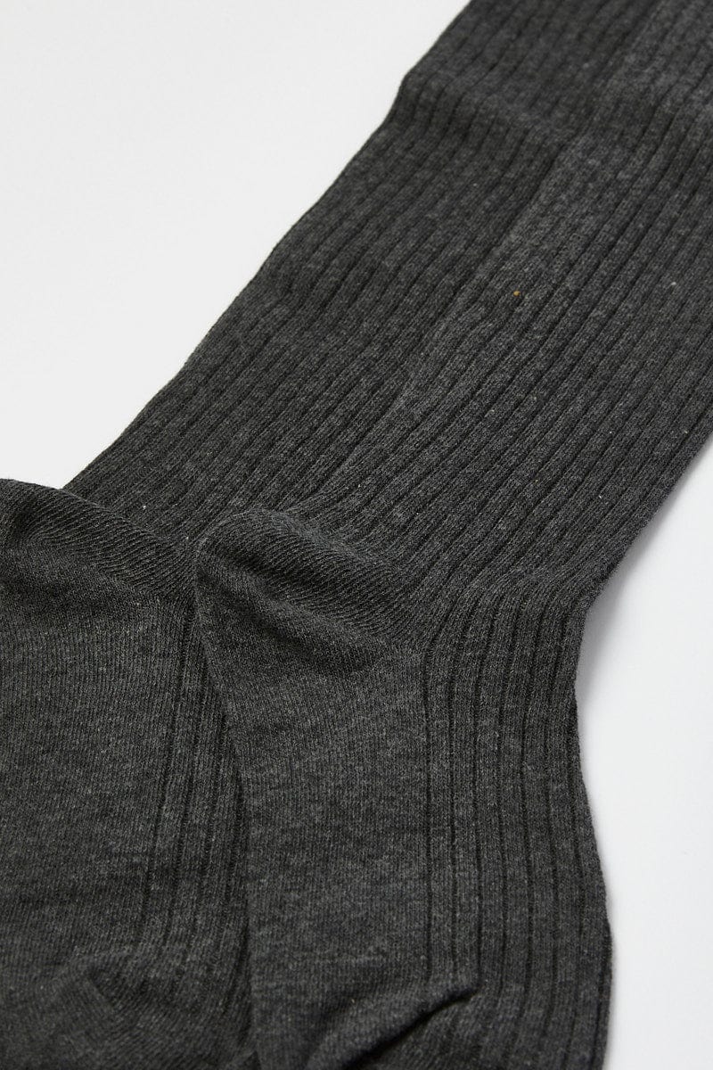 Grey Rib Knee High Socks for Ally Fashion