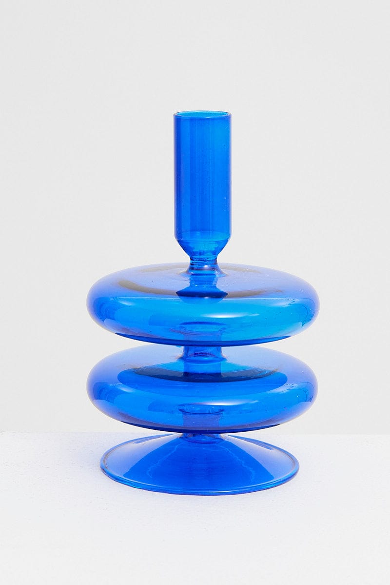 Blue Glass Candle Holder and Vase for Ally Fashion