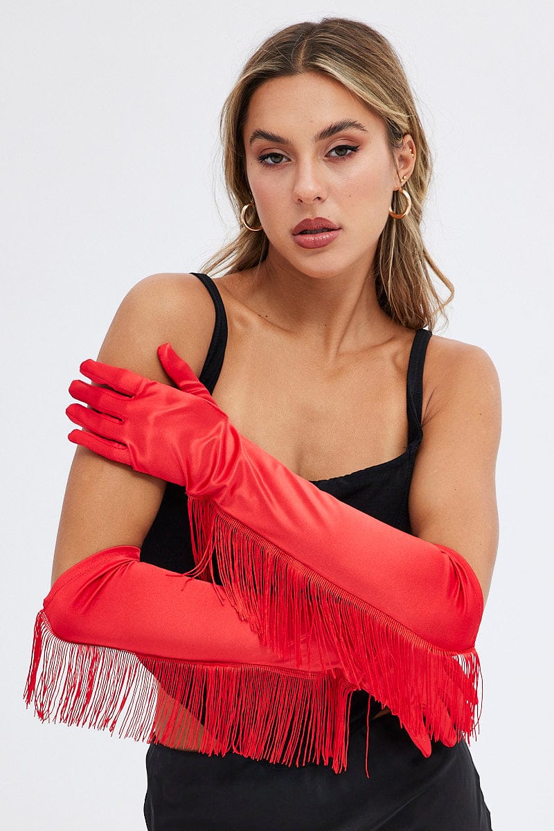 Red Tasseled Gloves for Ally Fashion