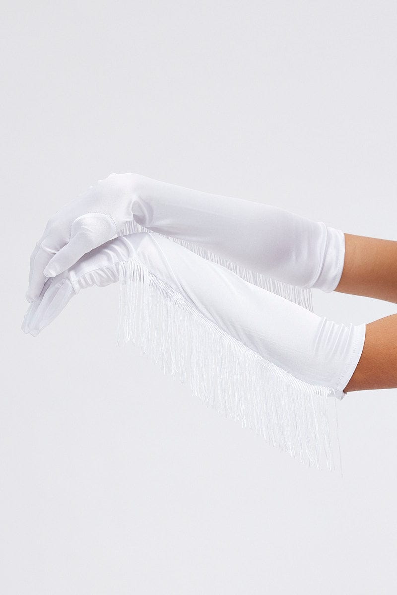 White Tasseled Gloves for Ally Fashion